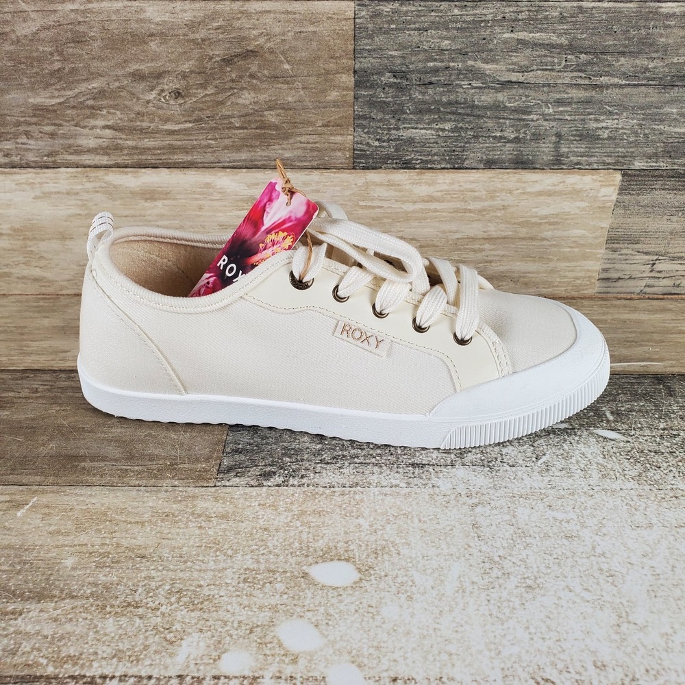Roxy Shorebreak Womens Shoes Sz 7 Running Cream Canvas Lace Up Low Top Sneakers